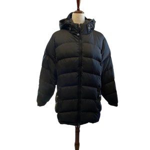 L L Bean Coat Parka Womens Sz XL Puffer Black Goose Down Hood Full Zip Outdoor